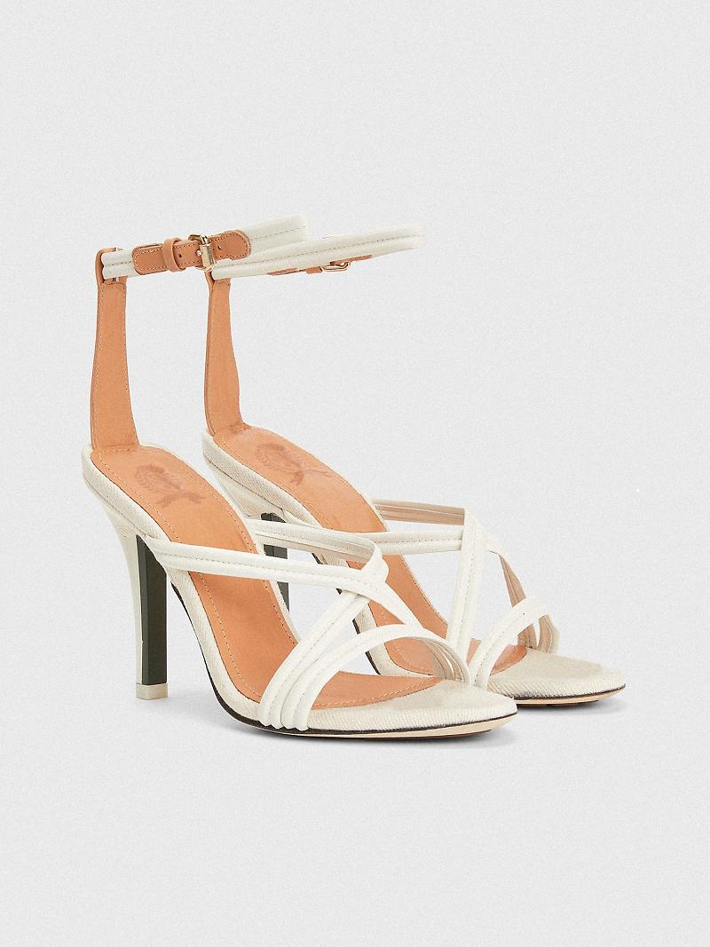 Női Tommy Hilfiger Criss Cross Sarkú Heeled Sandal Bézs | HU 605YXF